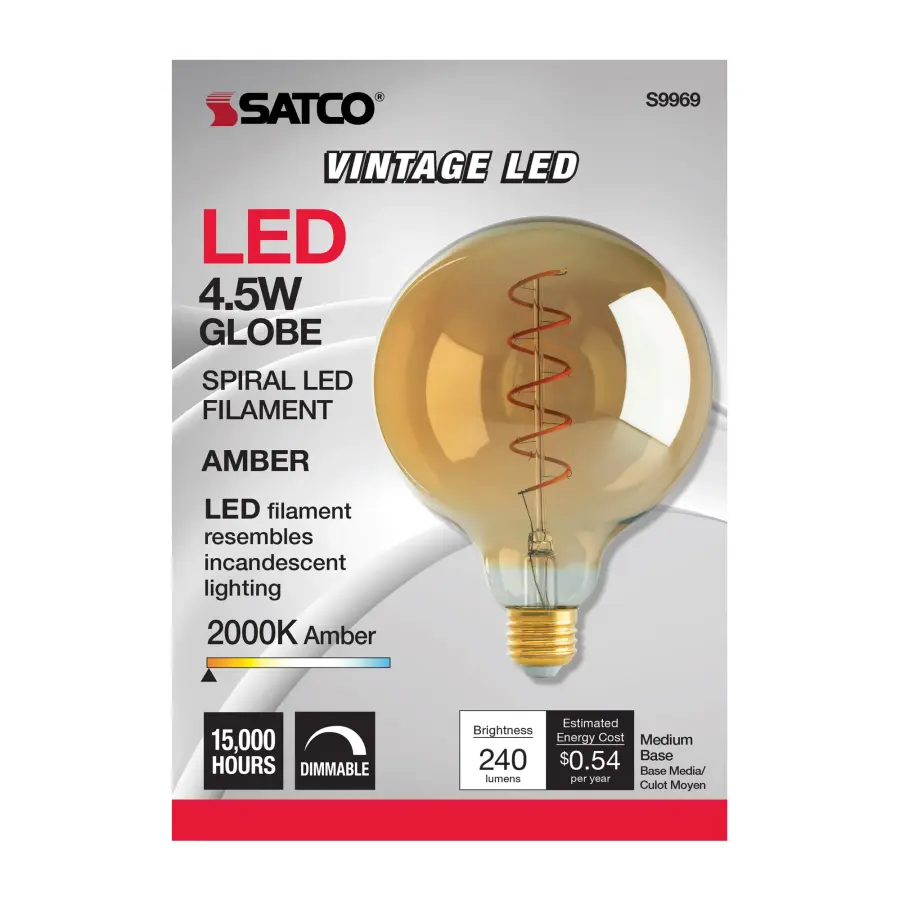 4.5 Watt G40 LED Filament - Amber - Medium base - 2000K - 240 Lumens - 120 Volt - Image 3