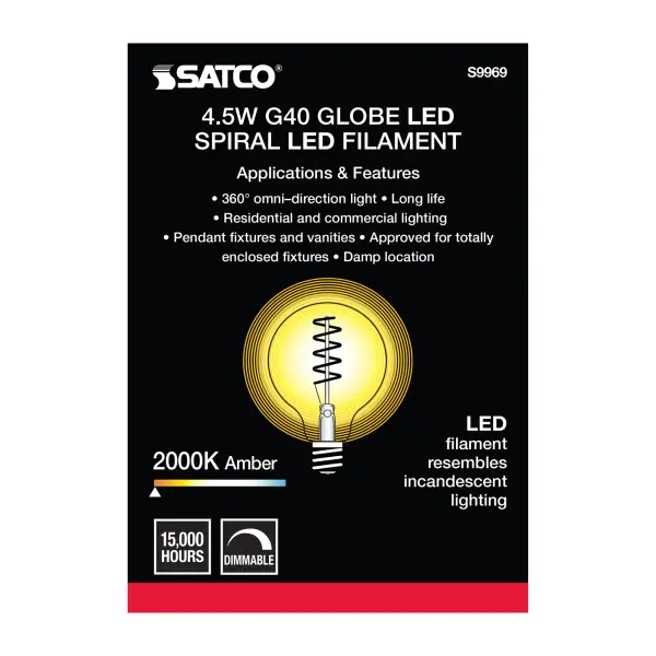 4.5 Watt G40 LED Filament - Amber - Medium base - 2000K - 240 Lumens - 120 Volt - Image 5