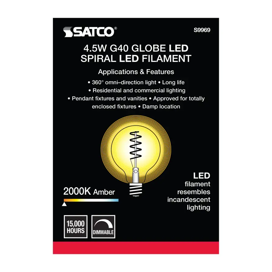 4.5 Watt G40 LED Filament - Amber - Medium base - 2000K - 240 Lumens - 120 Volt - Image 5