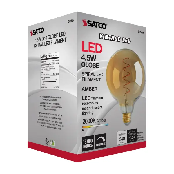 4.5 Watt G40 LED Filament - Amber - Medium base - 2000K - 240 Lumens - 120 Volt - Image 8