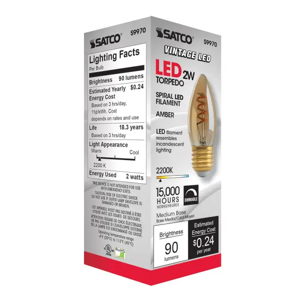 2.3 Watt B10 LED Filament - Amber - Medium base - 2000K - 120 Lumens - 120 Volt - Image 4