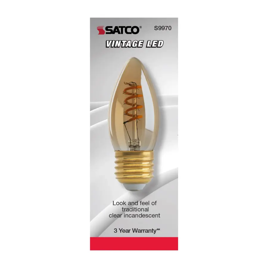 2.3 Watt B10 LED Filament - Amber - Medium base - 2000K - 120 Lumens - 120 Volt - Image 6