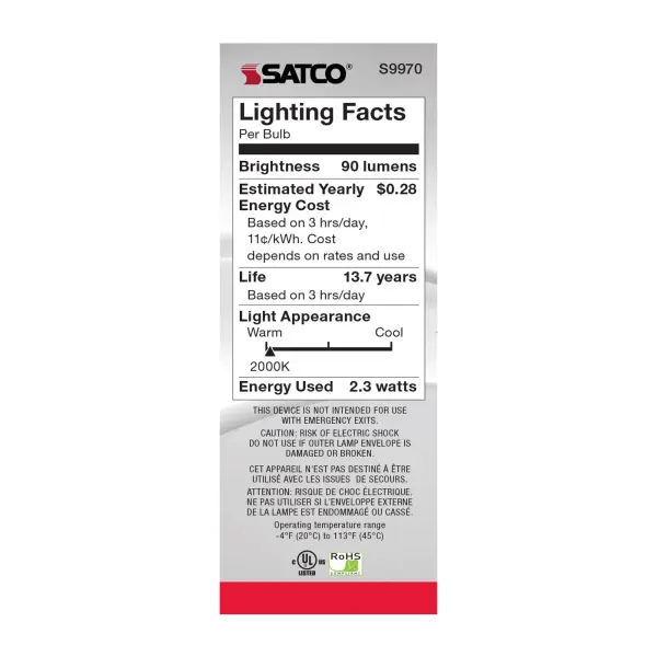 2.3 Watt B10 LED Filament - Amber - Medium base - 2000K - 120 Lumens - 120 Volt - Image 8