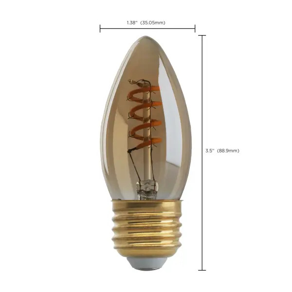 2.3 Watt B10 LED Filament - Amber - Medium base - 2000K - 120 Lumens - 120 Volt - Image 9