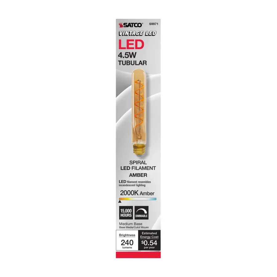4.5 Watt T9 LED Filament - Amber - Medium base - 2000K - 240 Lumens - 120 Volt - Image 3