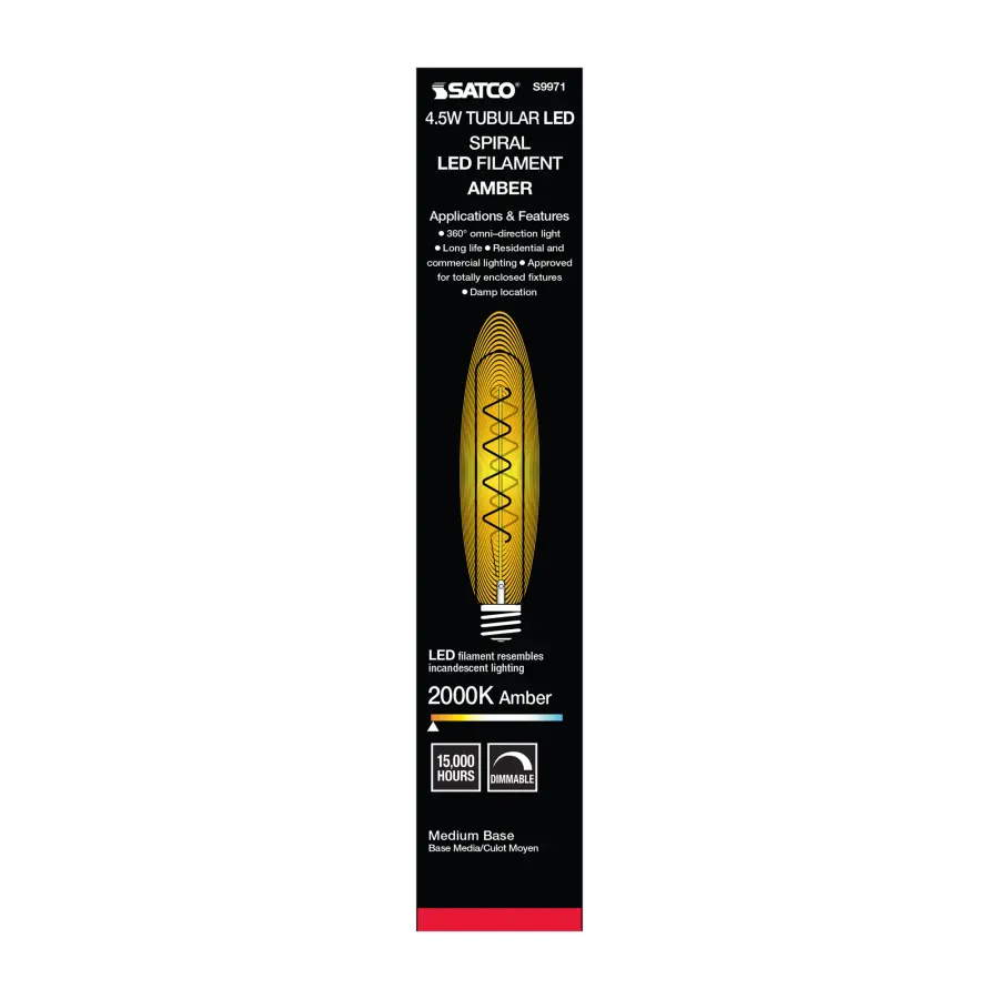 4.5 Watt T9 LED Filament - Amber - Medium base - 2000K - 240 Lumens - 120 Volt - Image 5