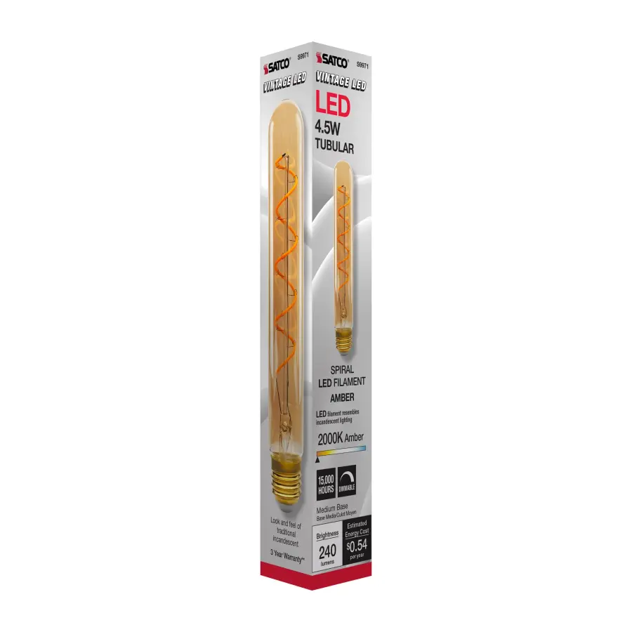 4.5 Watt T9 LED Filament - Amber - Medium base - 2000K - 240 Lumens - 120 Volt - Image 8