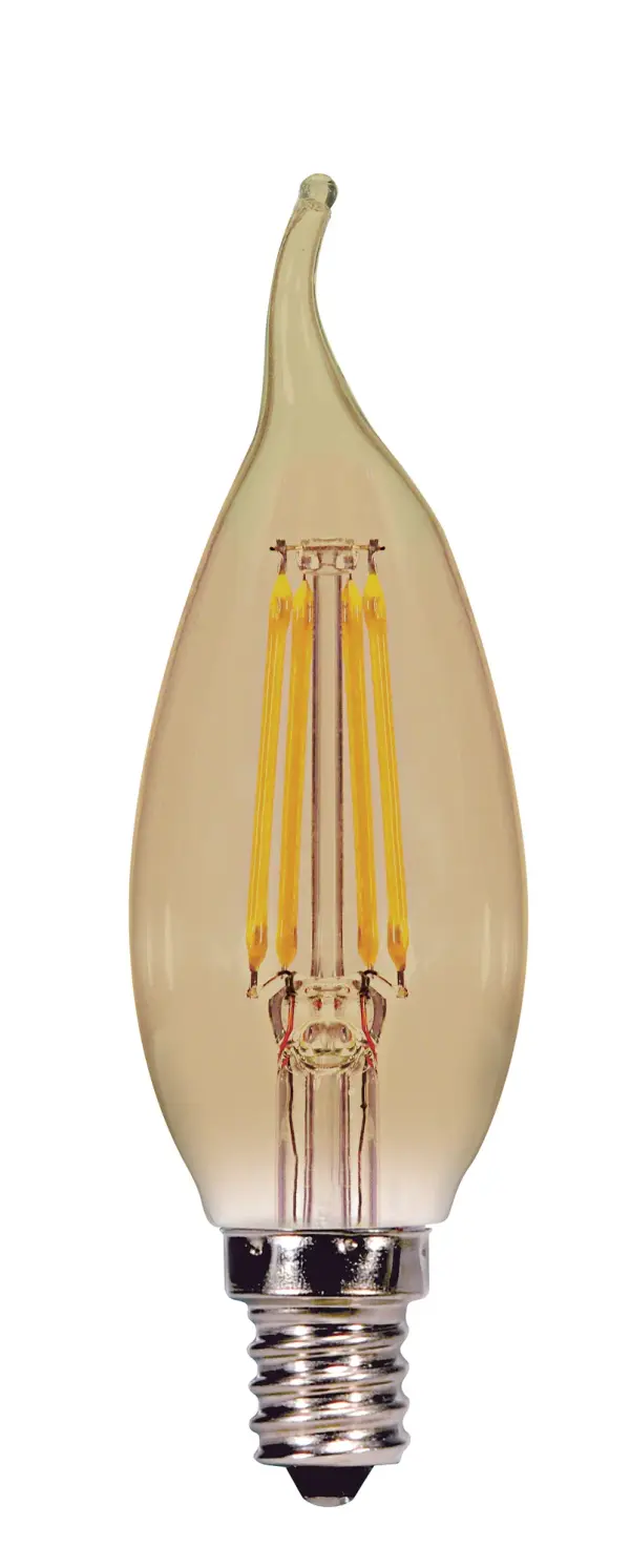 3.5 Watt Flame CFA LED Filament - Amber - Candelabra base - 2000K - 300 Lumens - 120 Volt