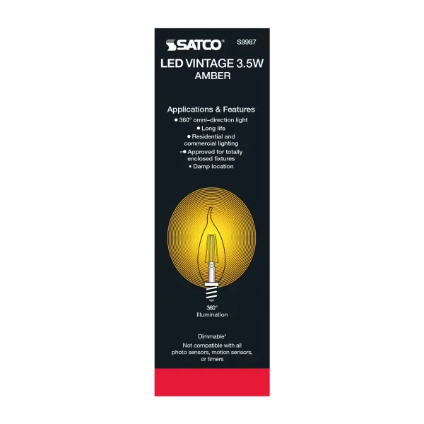 3.5 Watt Flame CFA LED Filament - Amber - Candelabra base - 2000K - 300 Lumens - 120 Volt - Image 5