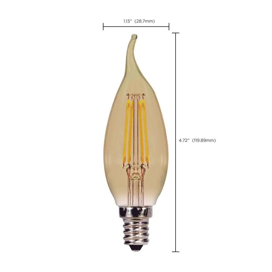 3.5 Watt Flame CFA LED Filament - Amber - Candelabra base - 2000K - 300 Lumens - 120 Volt - Image 9