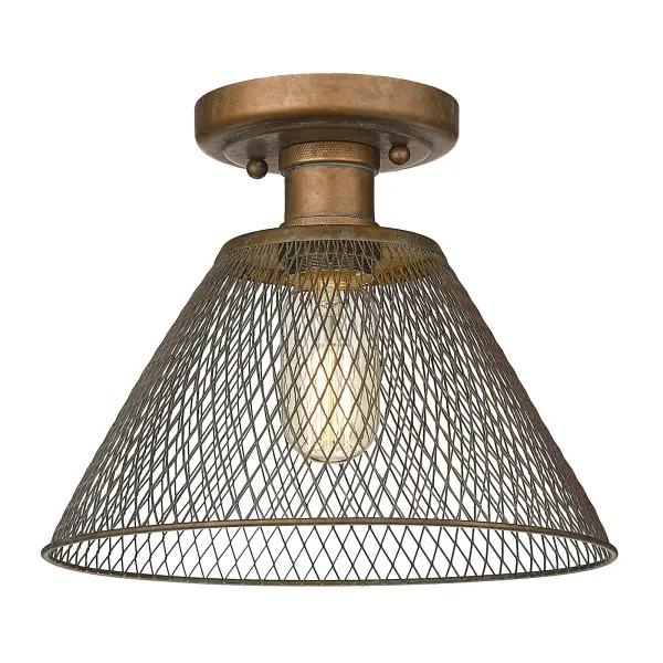 The Carver Semi-Flush Mount brings vintage industrial elegance to any space with its heavily textured copper patina finish that mimics natural aging. Compact yet impactful, it's perfect for mid-height ceilings in entryways, bedrooms, and kitchens.