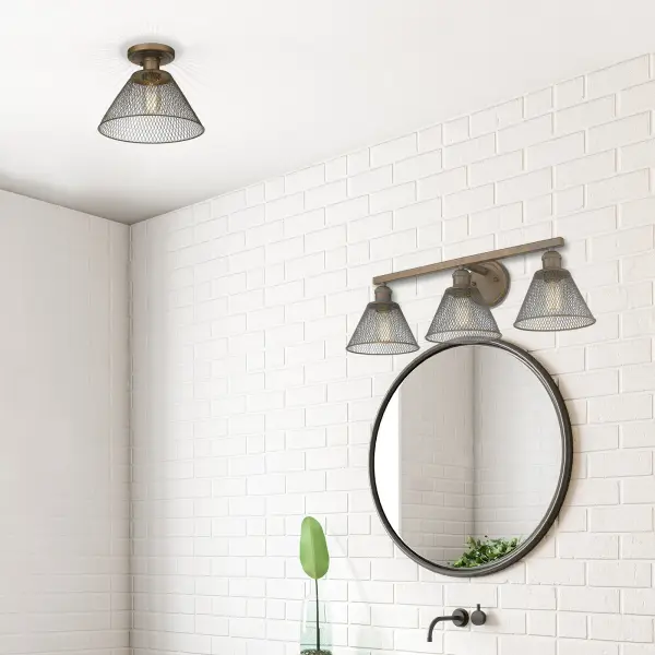 The Carver Semi-Flush Mount brings vintage industrial elegance to any space with its heavily textured copper patina finish that mimics natural aging. Compact yet impactful, it's perfect for mid-height ceilings in entryways, bedrooms, and kitchens. - alternate view