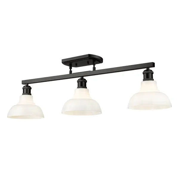 The Carver 3-Light Semi-Flush combines vintage milk glass shades with a sleek matte black frame, delivering soft, glare-free illumination perfect for kitchens, dining rooms, and bedrooms. Its damp location rating and adjustable height make it adaptable to various spaces.