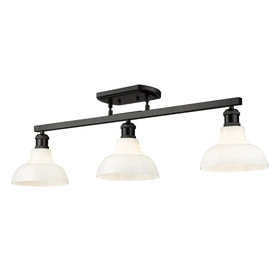 Carver 3-Light Semi-Flush Mount in Matte Black with Vintage Milk Glass - Image 1
