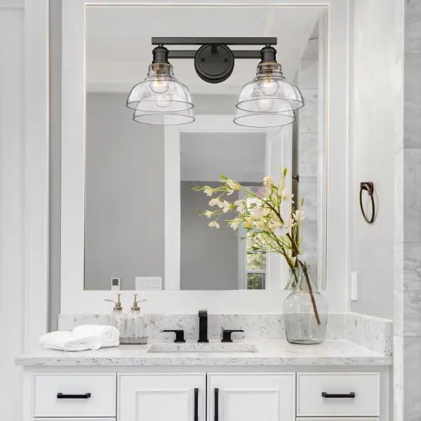 Carver 2-Light Vanity in Matte Black with Clear Glass - Image 2
