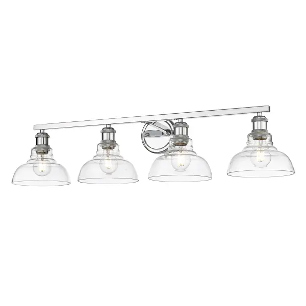 The Carver 4-Light Vanity combines transitional elegance with practical functionality. Its polished chrome finish and clear glass shades deliver brilliant illumination while complementing both modern and classic decor.