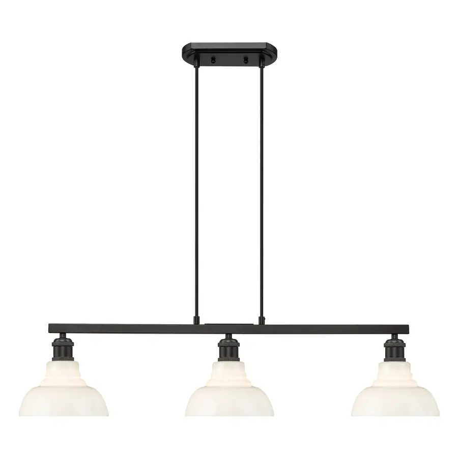 Carver 3-Light Island Light in Matte Black with Vintage Milk Glass - Image 1