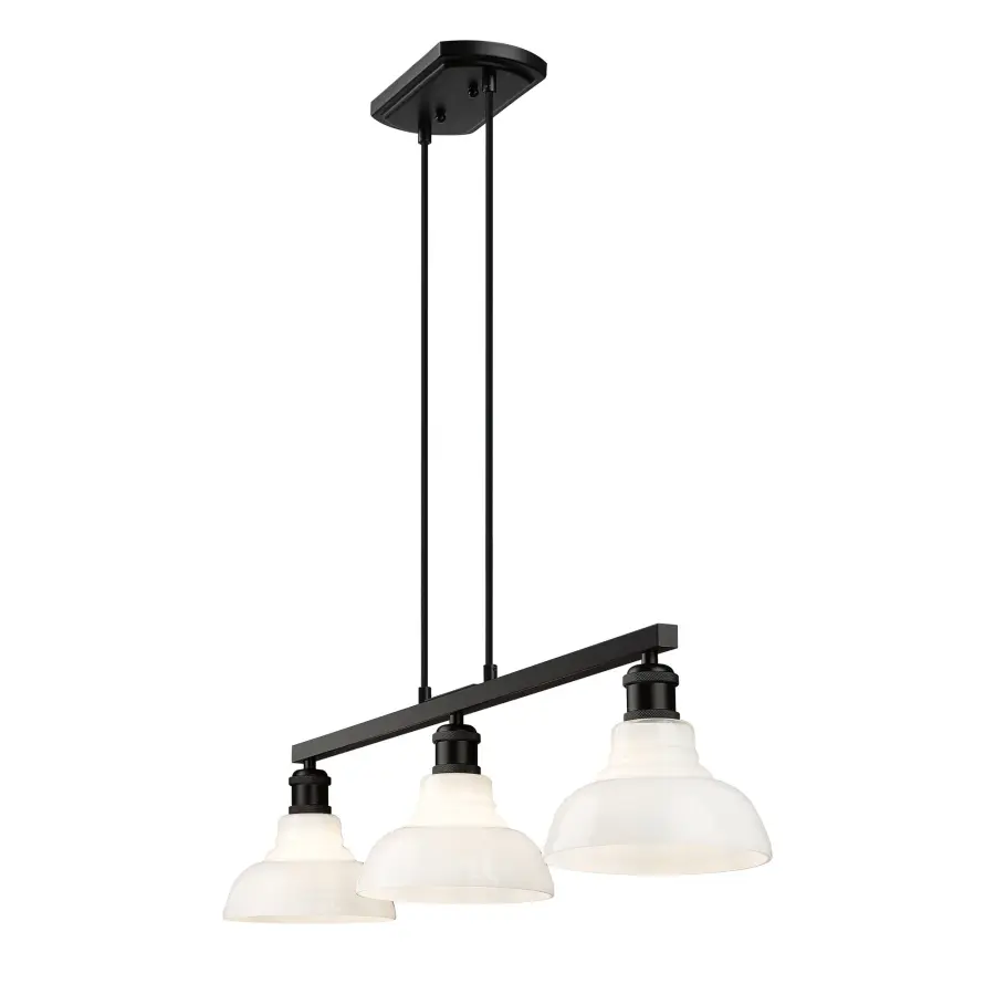 Carver 3-Light Island Light in Matte Black with Vintage Milk Glass - Image 2