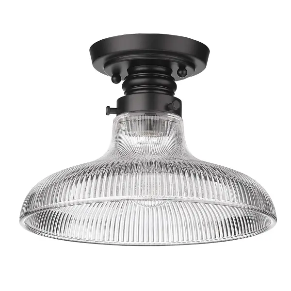 Bring industrial elegance into your home with the Wry Lighting Clary 1-light Flush Mount. Featuring a glass shade and a matte black frame, it creates a welcoming atmosphere. This glass shade, crafted from ribbed optic glass, creates a stunning prismatic effect as light beautifully refracts and bends, animating any space with its vintage-inspired charm. The matte black finish is both timeless and versatile, offering an understated elegance that complements various decor styles, from minimalist to bold contemporary. Ideal for low ceilings in hallways, closets, laundry areas, or bathrooms, it's also damp location rated for occasional moisture exposure, making it suitable for spaces like covered porches or laundry rooms. Overall dimensions: 9.88"W x 7"H x 9.88"D. Requires 1 E26 Medium base bulb (not included), with a maximum wattage of 100. The Clary flush mount is the perfect blend of form and function, making it an excellent choice for any modern home. Collection: Clary Finish: Matte Black Glass: Ribbed Optic Glass Width: 9.88" Height: 7.00" Length: 9.88" Weight: 3.08 lb Extension from Wall: 9.88" Canopy: 4.75"W x 4.75"H x 0.88"D Number of Bulbs: 1 Maximum Wattage: 100.00 W Bulb Type: A19 Bulb Base: E26 Light Source: Incandescent Dimmable Voltage: 120.00 V Country of Origin: China Safety Listing: ETL Manufacturer Warranty: 1 Year Limited - alternate view