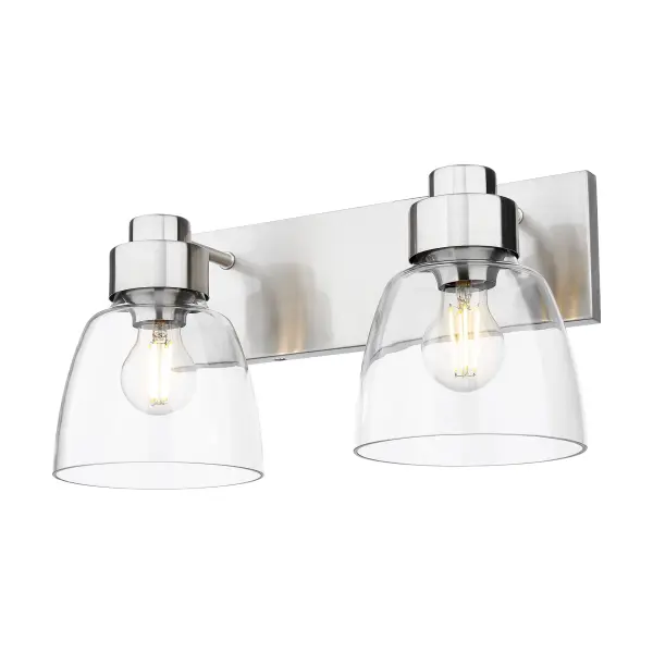 The Golden Lighting Remy 2-Light Vanity combines modern elegance with classic appeal. Its pewter finish offers a sophisticated alternative to brighter metals, while clear glass shades showcase bulb beauty and maximize light output.