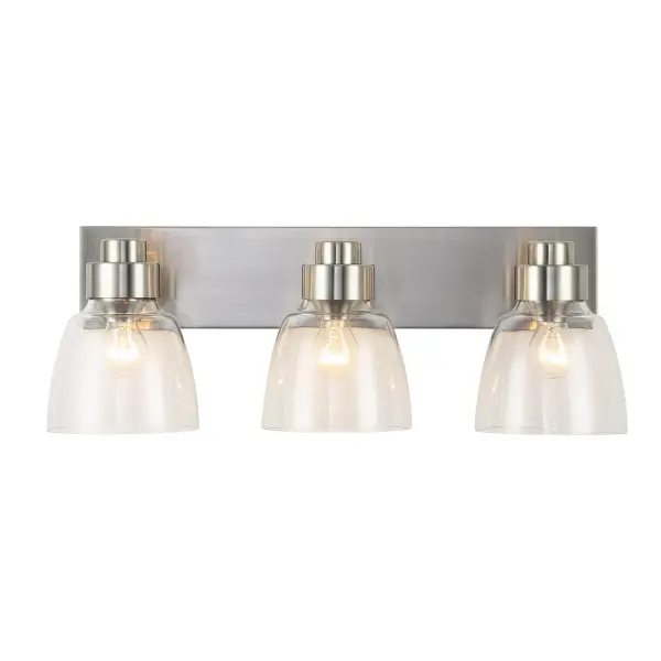 The Remy 3-Light Vanity combines traditional charm with transitional versatility. Its pewter finish and clear glass shades provide brilliant, flattering illumination perfect for bathroom tasks while adding sophisticated style. - alternate view