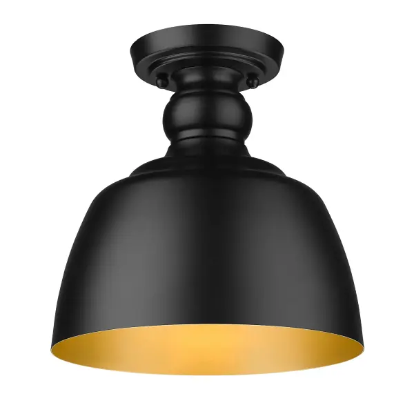 Infuse your space with industrial elegance using the Wry Lighting Holmes 1-light Flush Mount. Featuring a metal shade and a Matte Black frame, this fixture creates a dramatic atmosphere. The matte black finish offers a timeless appeal, providing a soft, sophisticated look that complements various decor styles. Its robust design captures the classic silhouette inspired by vintage factory lighting, delivering a bold yet functional aesthetic. Perfect for low ceilings, this flush mount is ideal for hallways, closets, laundry areas, and bathrooms where space is limited. With a Damp Location Rating, it's suitable for semi-enclosed spaces exposed to occasional moisture. The overall dimensions are 9"W x 9.25"H x 9"D, and it requires 1 E26 medium base bulb (not included) with a maximum wattage of 100. Experience the perfect fusion of form and function with this striking fixture, crafted with enduring quality. Collection: Holmes Finish: Matte Black Glass: Matte Black Width: 9.00" Height: 9.25" Length: 9.00" Weight: 1.58 lb Extension from Wall: 9.00" Canopy: 4.75"W x 4.75"H x 0.88"D Number of Bulbs: 1 Maximum Wattage: 100.00 W Bulb Type: A19 Bulb Base: E26 Light Source: Incandescent Dimmable Voltage: 120.00 V Country of Origin: China Safety Listing: ETL Manufacturer Warranty: 1 Year Limited