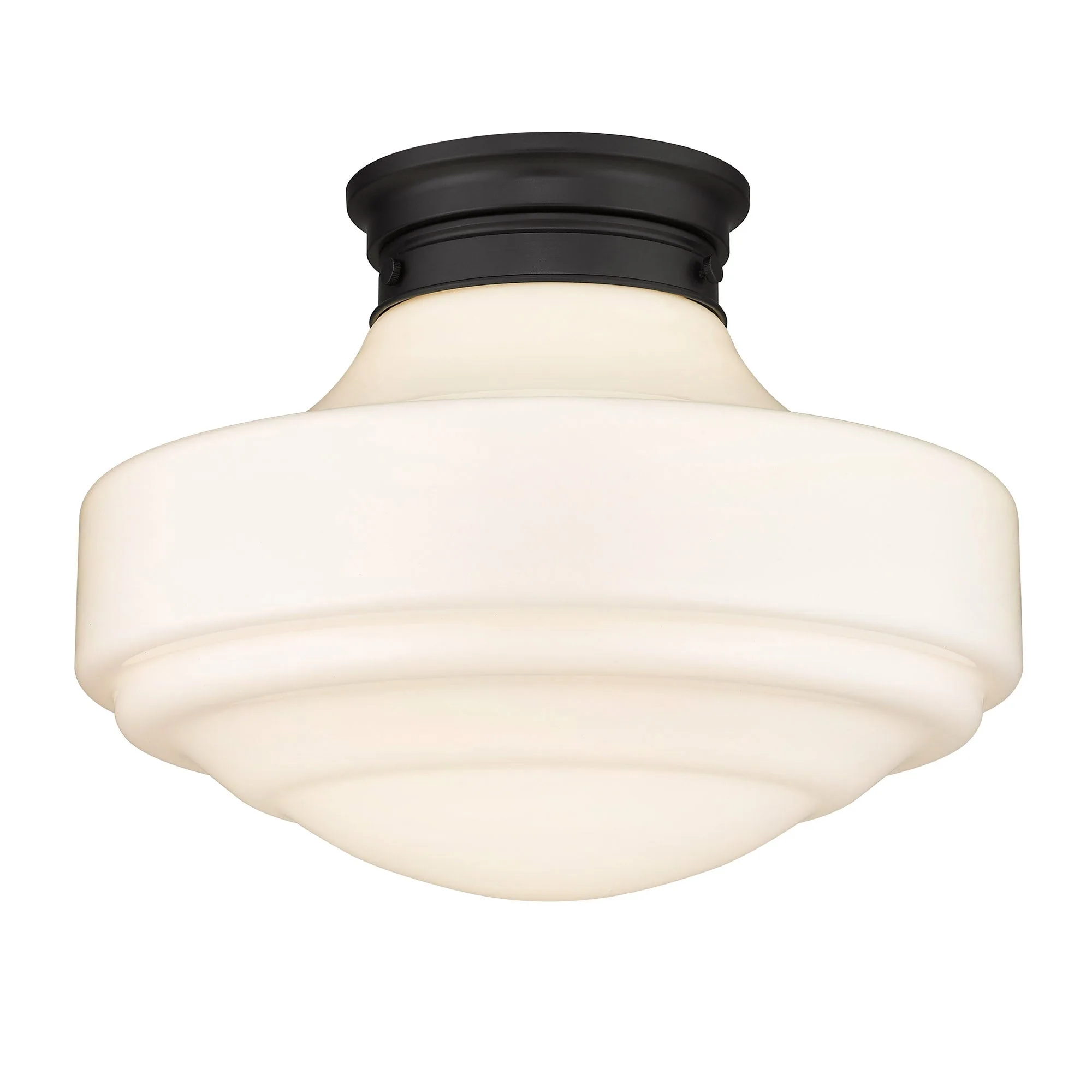 Golden Lighting Ingalls 1-Light Semi-Flush Mount in Matte Black with Vintage Milk Glass