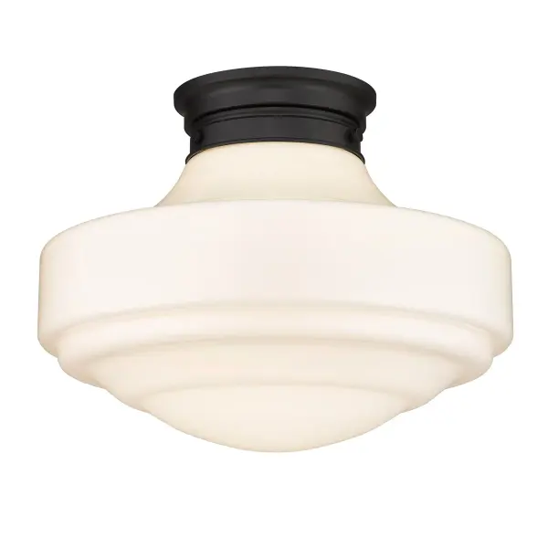 The Ingalls semi-flush mount combines nostalgic vintage milk glass with a sophisticated matte black frame, creating a cozy, glare-free glow perfect for traditional and farmhouse interiors. Damp-rated for versatile placement.