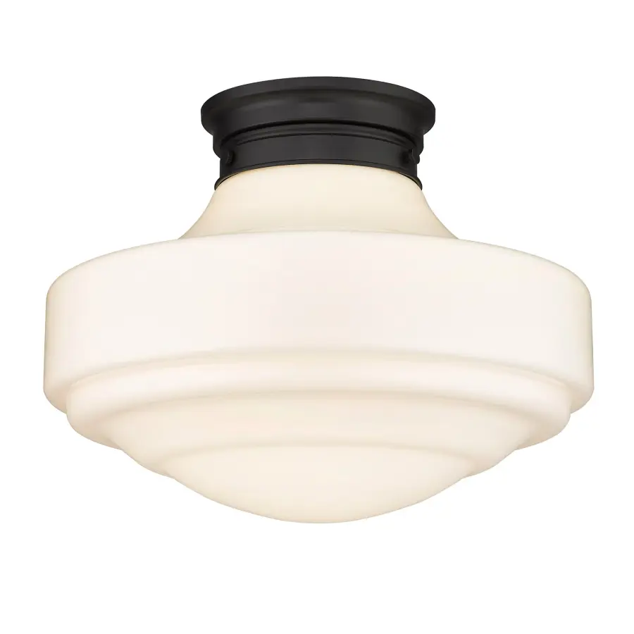 Golden Lighting Ingalls 1-Light Semi-Flush Mount in Matte Black with Vintage Milk Glass - Image 1