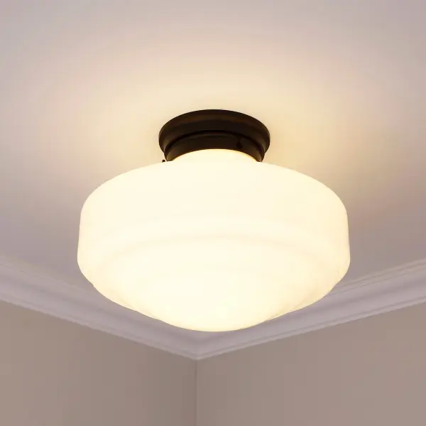 Golden Lighting Ingalls 1-Light Semi-Flush Mount in Matte Black with Vintage Milk Glass - Image 3
