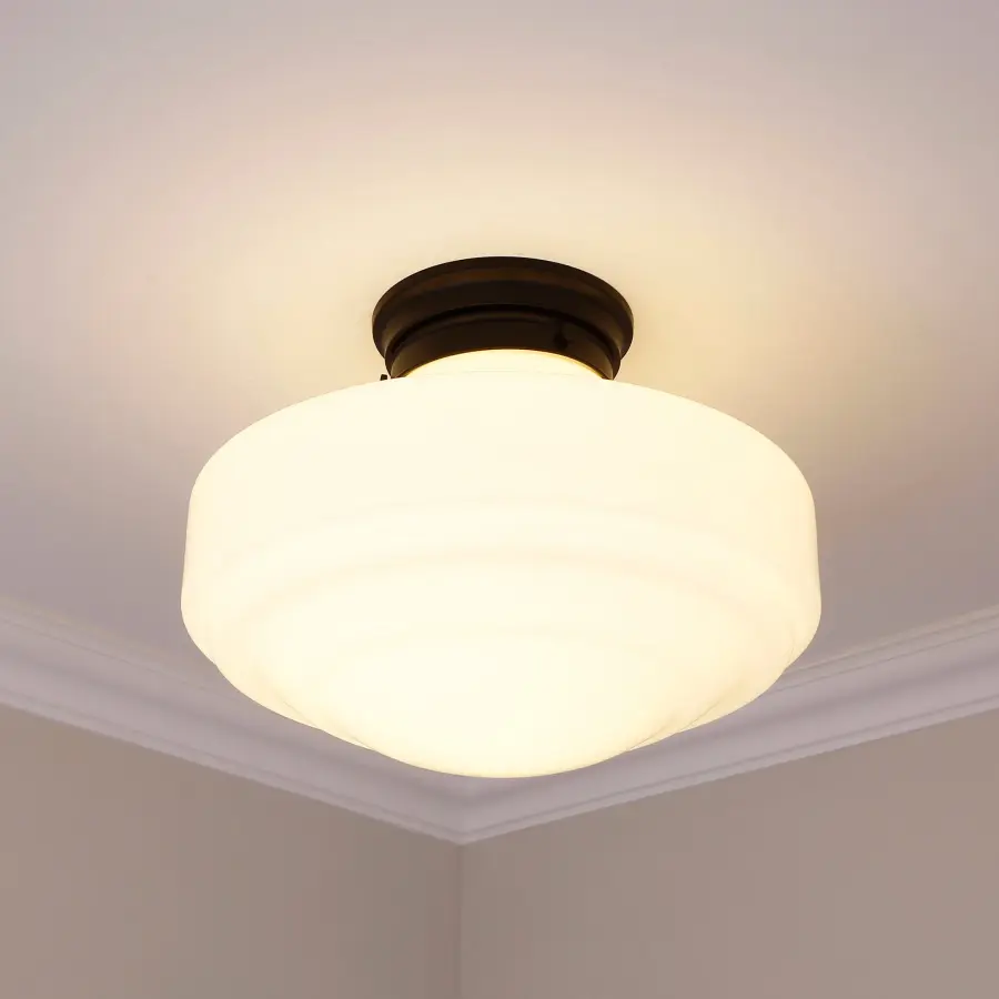 Golden Lighting Ingalls 1-Light Semi-Flush Mount in Matte Black with Vintage Milk Glass - Image 3