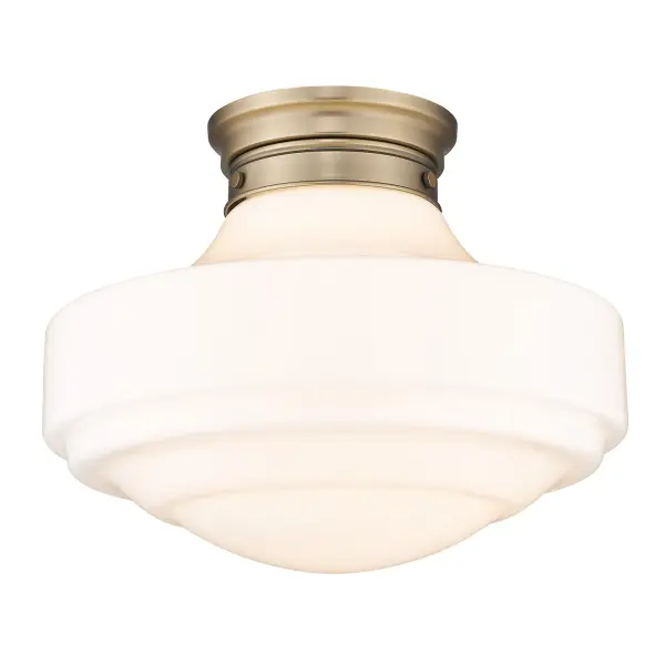 The Golden Lighting Ingalls Semi-Flush Mount combines vintage milk glass with modern brass for a timeless farmhouse aesthetic. Its soft, diffused glow creates welcoming ambiance in compact spaces with mid-height ceilings.