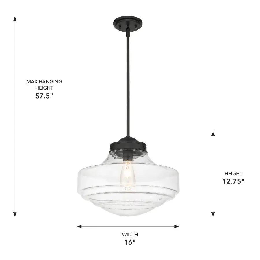 Golden Lighting Ingalls 16" Pendant in Matte Black with Clear Glass - Image 4