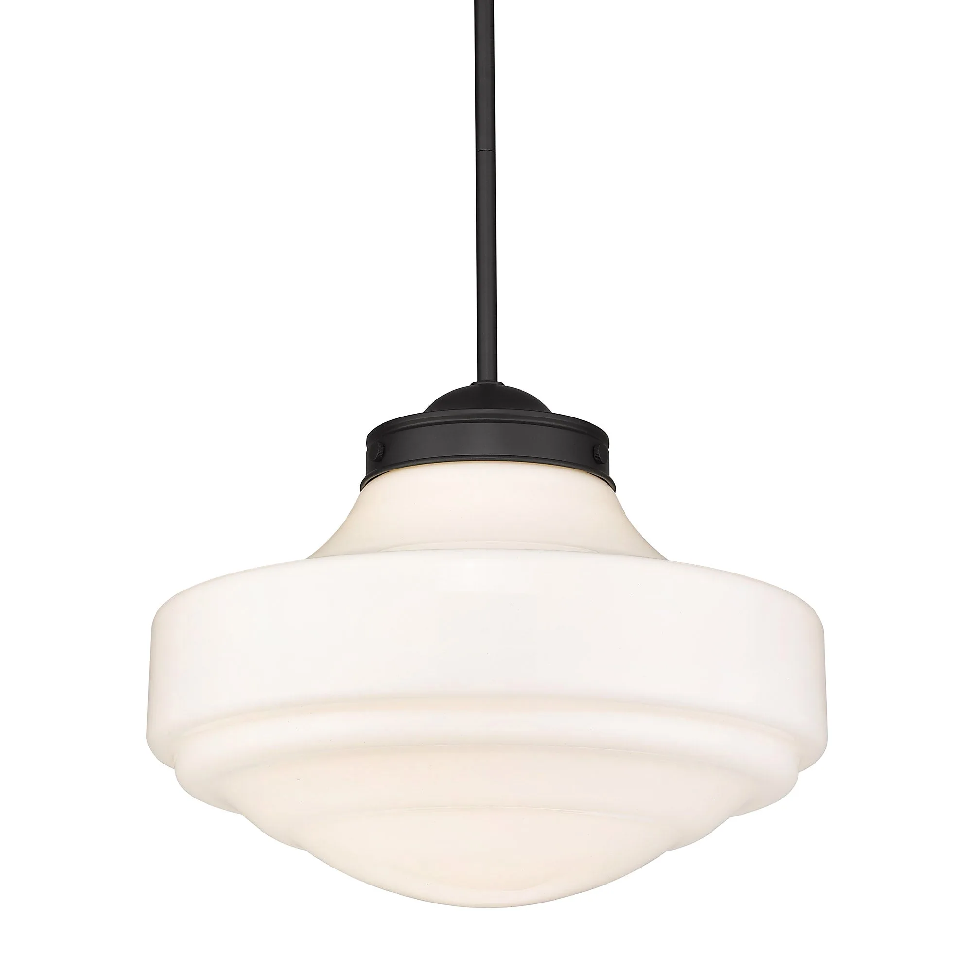 Golden Lighting Ingalls 16" Pendant in Matte Black and Vintage Milk Glass