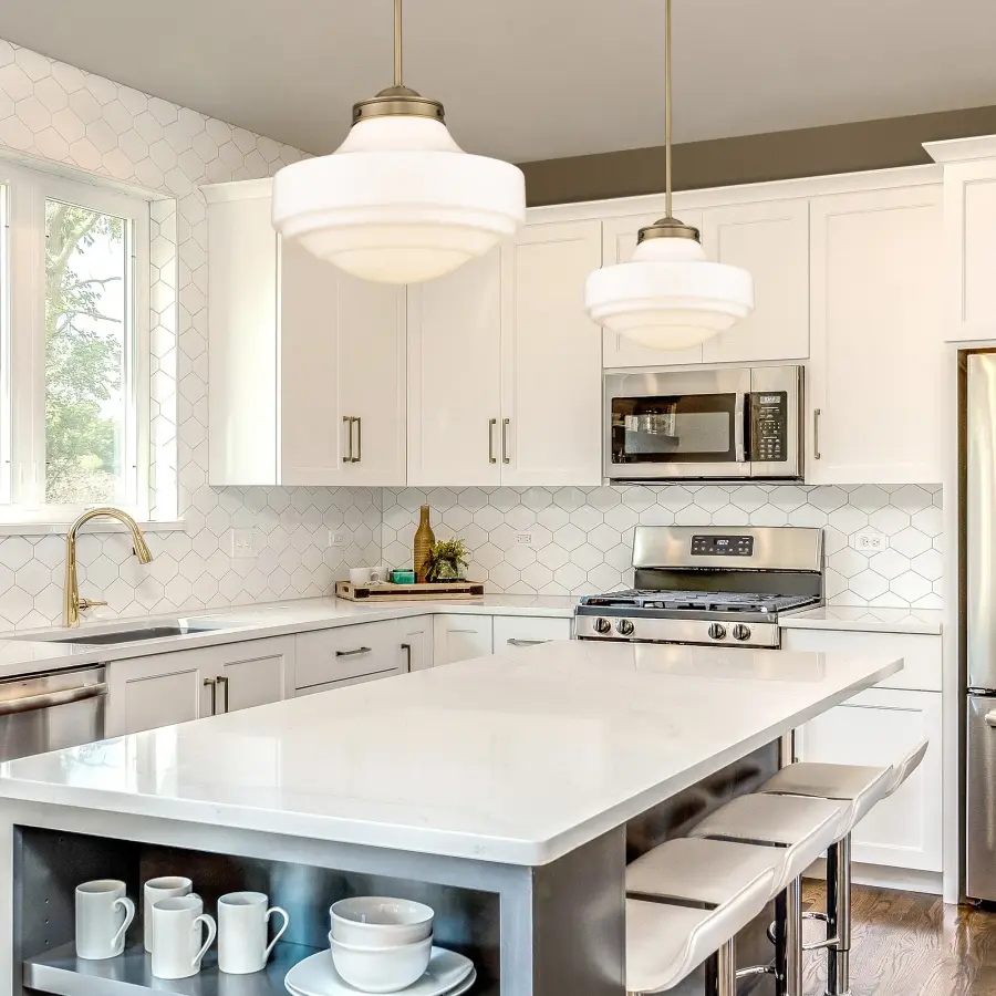 Golden Lighting Ingalls 16" Pendant in Modern Brass and Vintage Milk Glass - Image 2