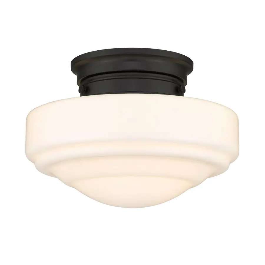 Golden Lighting Ingalls 1-Light Semi-Flush Mount in Matte Black with Vintage Milk Glass - Image 1