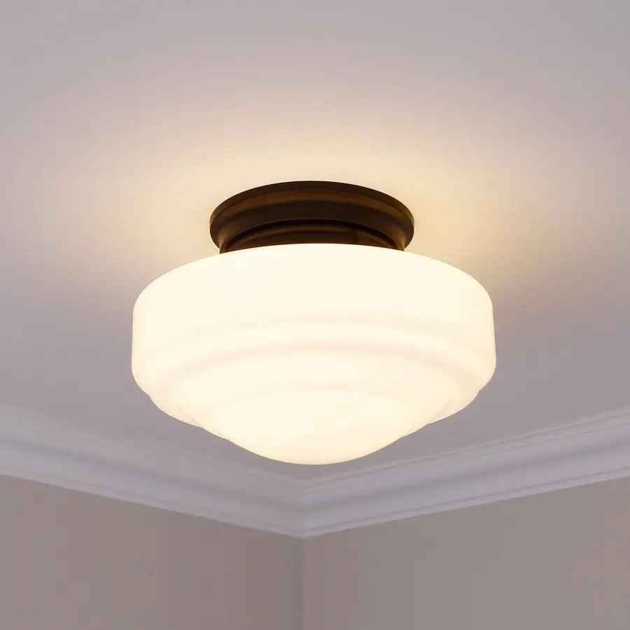 Golden Lighting Ingalls 1-Light Semi-Flush Mount in Matte Black with Vintage Milk Glass - Image 4