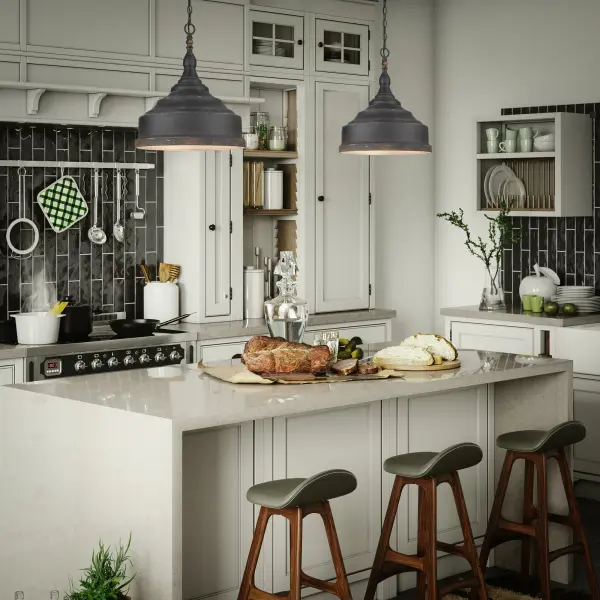 Keating Three Light Pendant in Antique Black Iron - Image 6