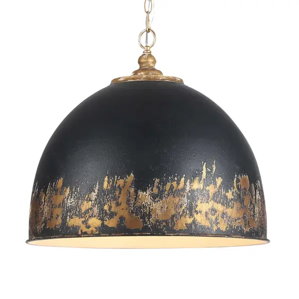 The Alison 5-Light Pendant combines rustic charm with artisanal craftsmanship. Its hand-applied vintage gold finish and weathered black iron shade create a unique, time-worn aesthetic perfect for farmhouse and traditional interiors.