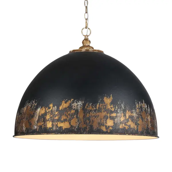 The Alison 8-light pendant combines vintage farmhouse charm with industrial elegance. Its distinctive two-tone finish pairs Vintage Gold framing with a heavily distressed Weathered Black Iron shade, creating dramatic light play and texture.