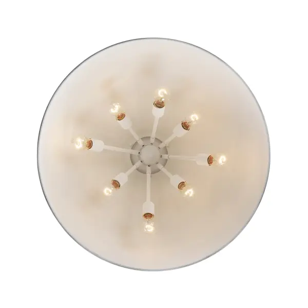 The Alison 8-light pendant combines vintage farmhouse charm with industrial elegance. Its distinctive two-tone finish pairs Vintage Gold framing with a heavily distressed Weathered Black Iron shade, creating dramatic light play and texture. - alternate view