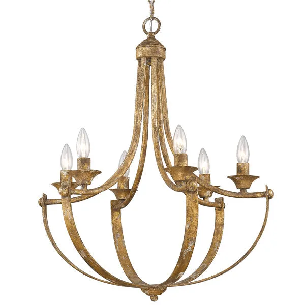 Victoria Six Light Chandelier in Heirloom Gold