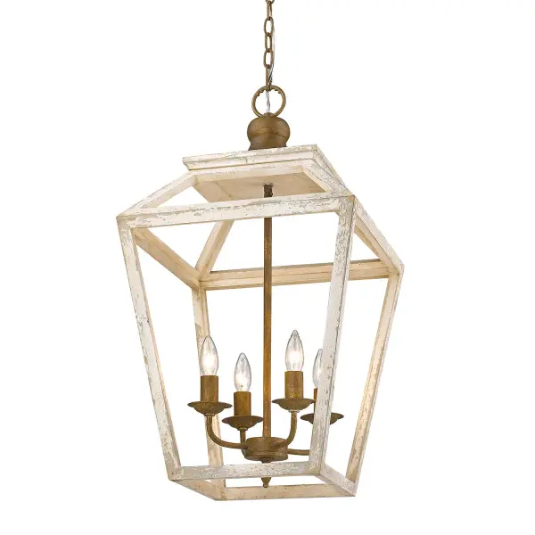 The Haiden 4-Light Pendant combines warm burnished chestnut finish with antique gold accents, creating an inviting focal point. Its open frame design and adjustable height make it versatile for various ceiling heights and room sizes.