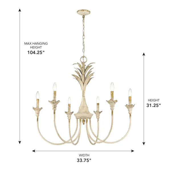 Golden Lighting Lillianne 6-Light Chandelier in Antique Ivory - Image 6