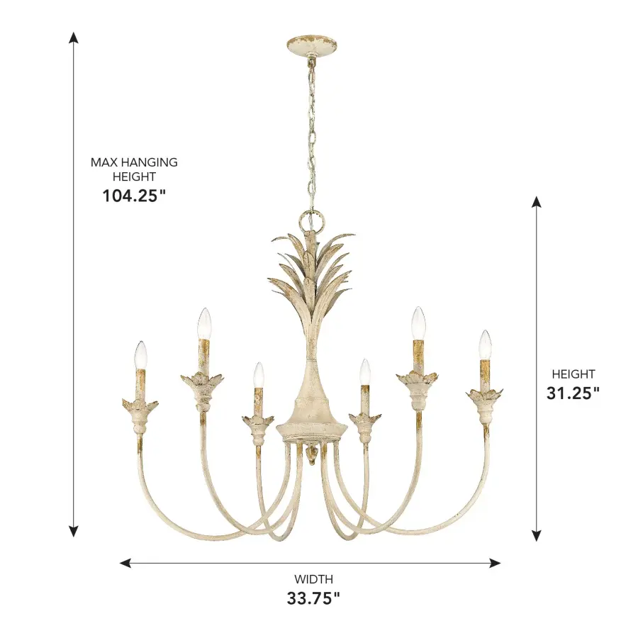 Golden Lighting Lillianne 6-Light Chandelier in Antique Ivory - Image 6