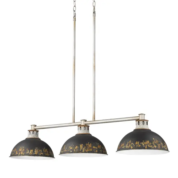 The Kinsley 3-Light Island Light delivers authentic farmhouse character with its weathered galvanized steel finish and classic barn-style shades. Perfect for kitchen islands and dining areas seeking rustic industrial appeal.
