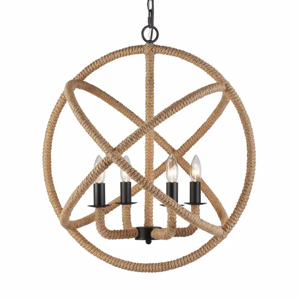 The Marina chandelier brings relaxed coastal elegance with its Natural Black finish and authentic rope detailing. The open, no-shade design maximizes light output while the matte finish adds organic warmth to modern farmhouse and industrial interiors.