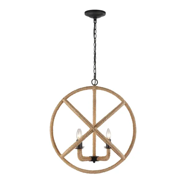 The Marina chandelier brings relaxed coastal elegance with its Natural Black finish and authentic rope detailing. The open, no-shade design maximizes light output while the matte finish adds organic warmth to modern farmhouse and industrial interiors. - alternate view