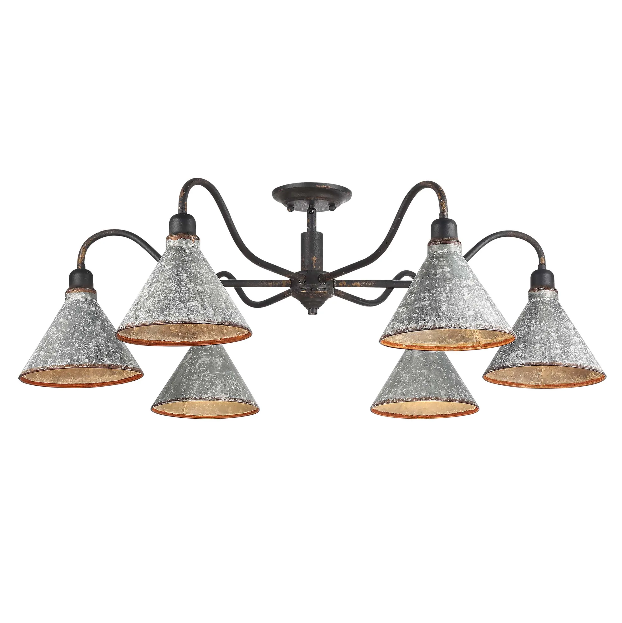 Jasper Six Light Semi-Flush Mount in Antique Black Iron