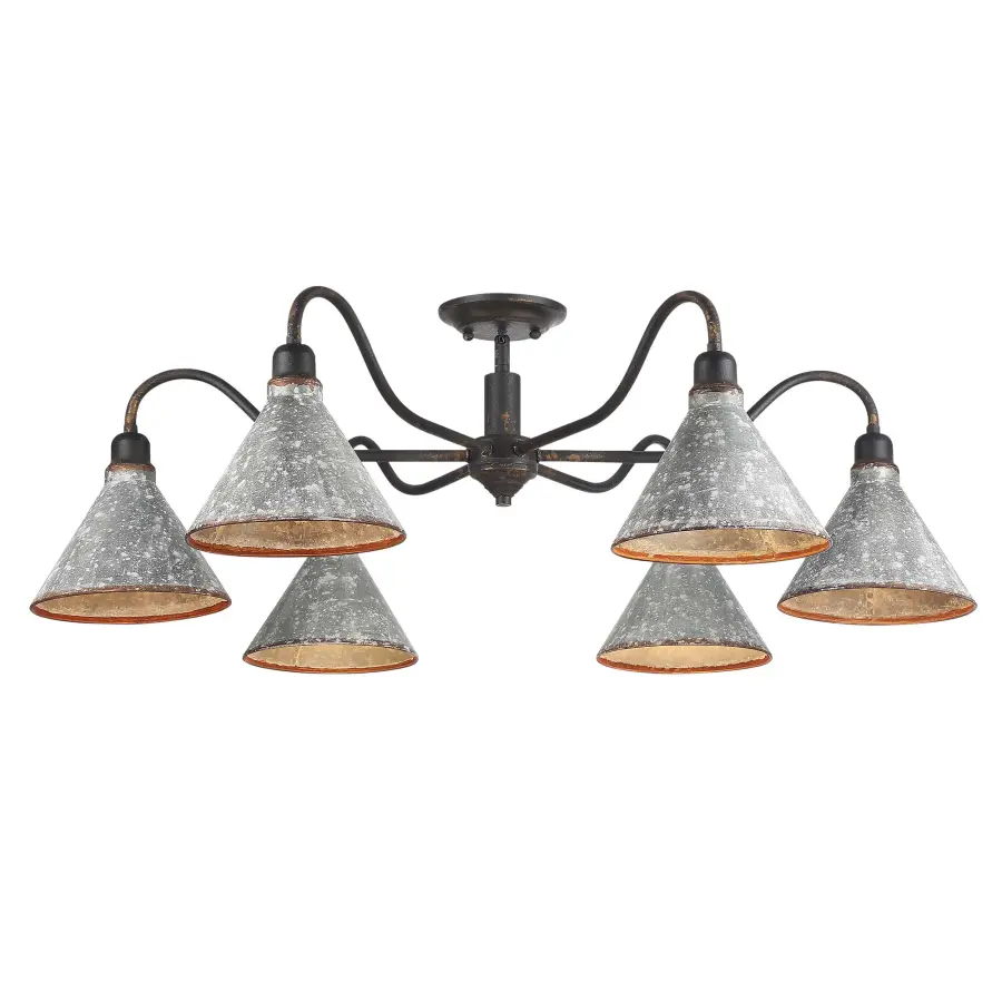 Jasper 6-Light Semi-Flush Mount in Antique Black Iron - Image 1